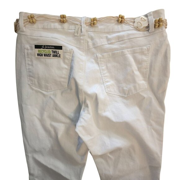 Size 16 White High Waist Ankle Pants with Cord Belt by D Jeans Recycled Twill - Picture 11 of 13